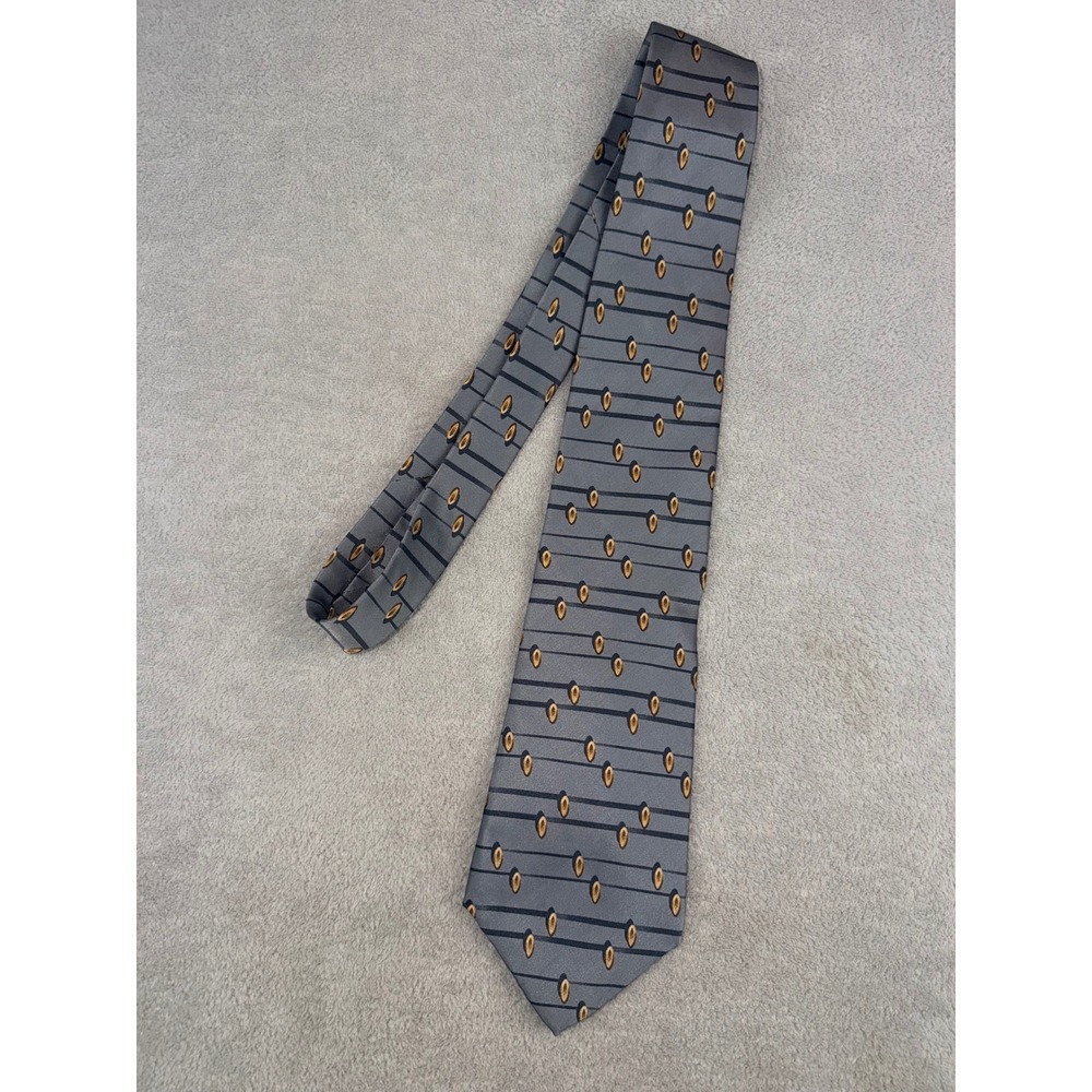 Alexander Lloyd Mens Silk Tie XL Silver Navy Blue Gold Geometric‎ Striped USA - Picture 3 of 4